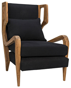 Carol Teak Chair in Waxed Finish with Black Cotton Upholstery