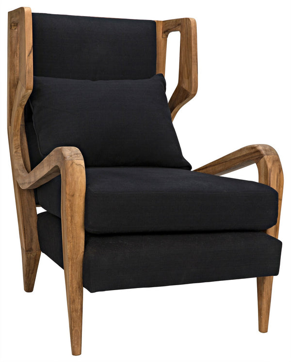 Carol Teak Chair in Waxed Finish with Black Cotton Upholstery