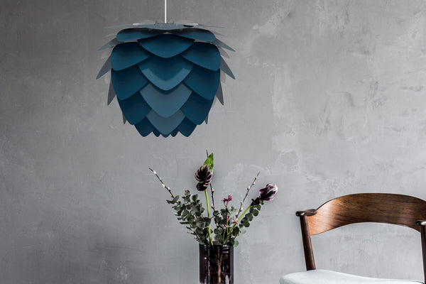 Aluvia Medium Plug-In Pendant in Petrol with White Cord