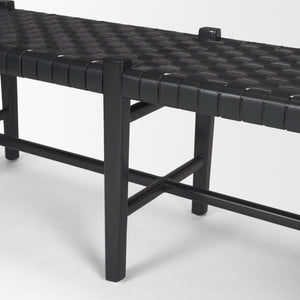 Shane Black Wood w/ Woven Black Leather Bench