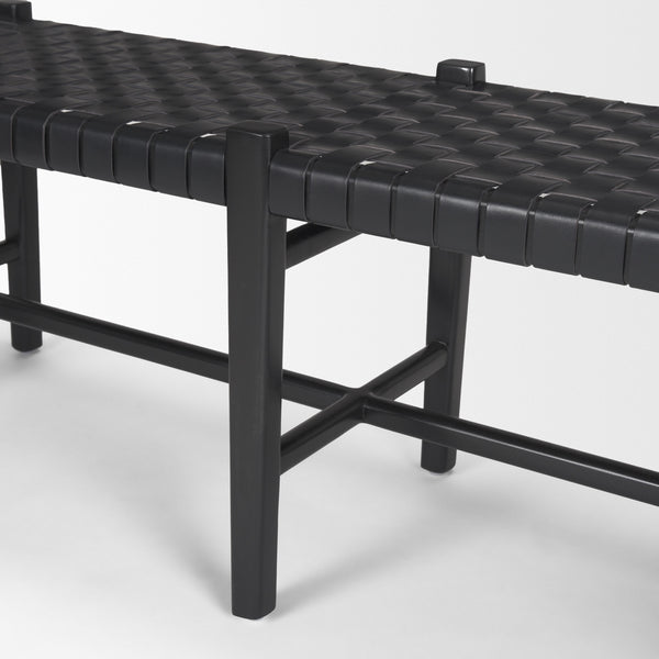 Shane Black Wood w/ Woven Black Leather Bench