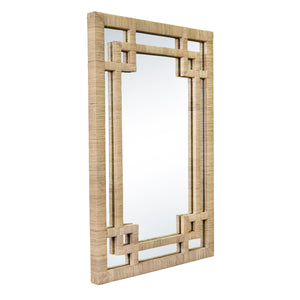 GREEK KEY DESIGN MIRROR IN WRAPPED NATURAL RATTAN