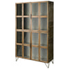 Pandora I 74" H Brown Wood and Metal Glass Door Display Cabinet