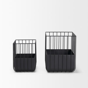 Verna Matte Black Wire Cage Metal Planters (Set of 2)