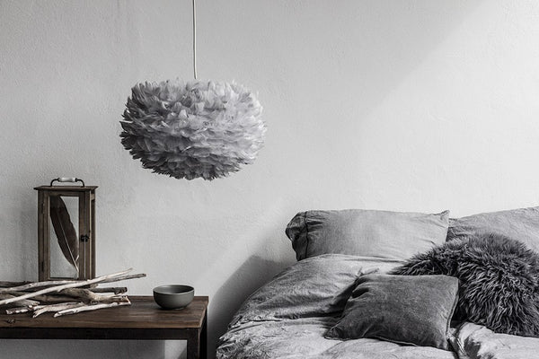 Eos Medium Hardwired Pendant in Grey with White Cord
