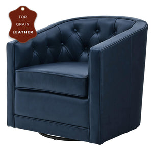Walsh Top Grain Leather Swivel Arm Chair In Garrett Blue
