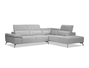 CAMELLO Leather Sectional in Silver leather/blk PC legs w/full
