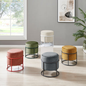Ophelia Velvet Round Ottoman w/ White Metal Frame, Padburry Cream