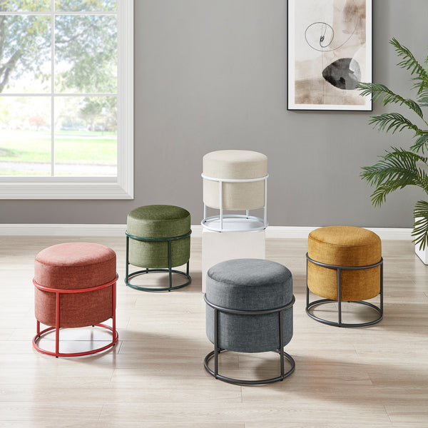 Ophelia Velvet Round Ottoman w/ White Metal Frame, Padburry Cream
