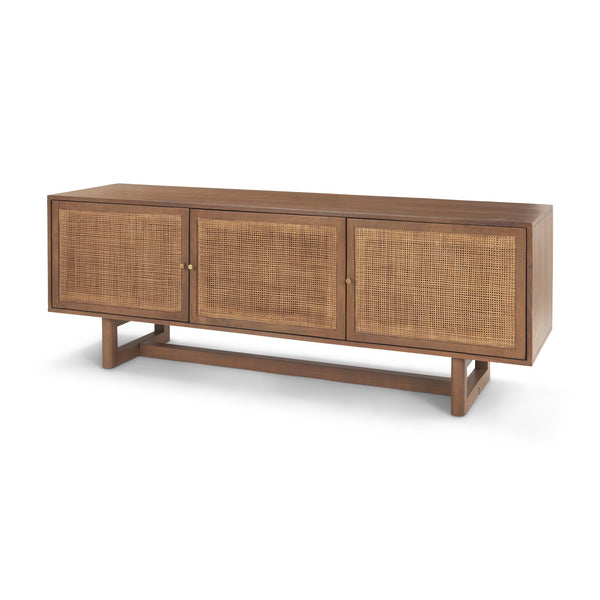 Grier 65.0L x 18.75W x 23.0H Medium Brown Solid Wood W/Cane Media Console