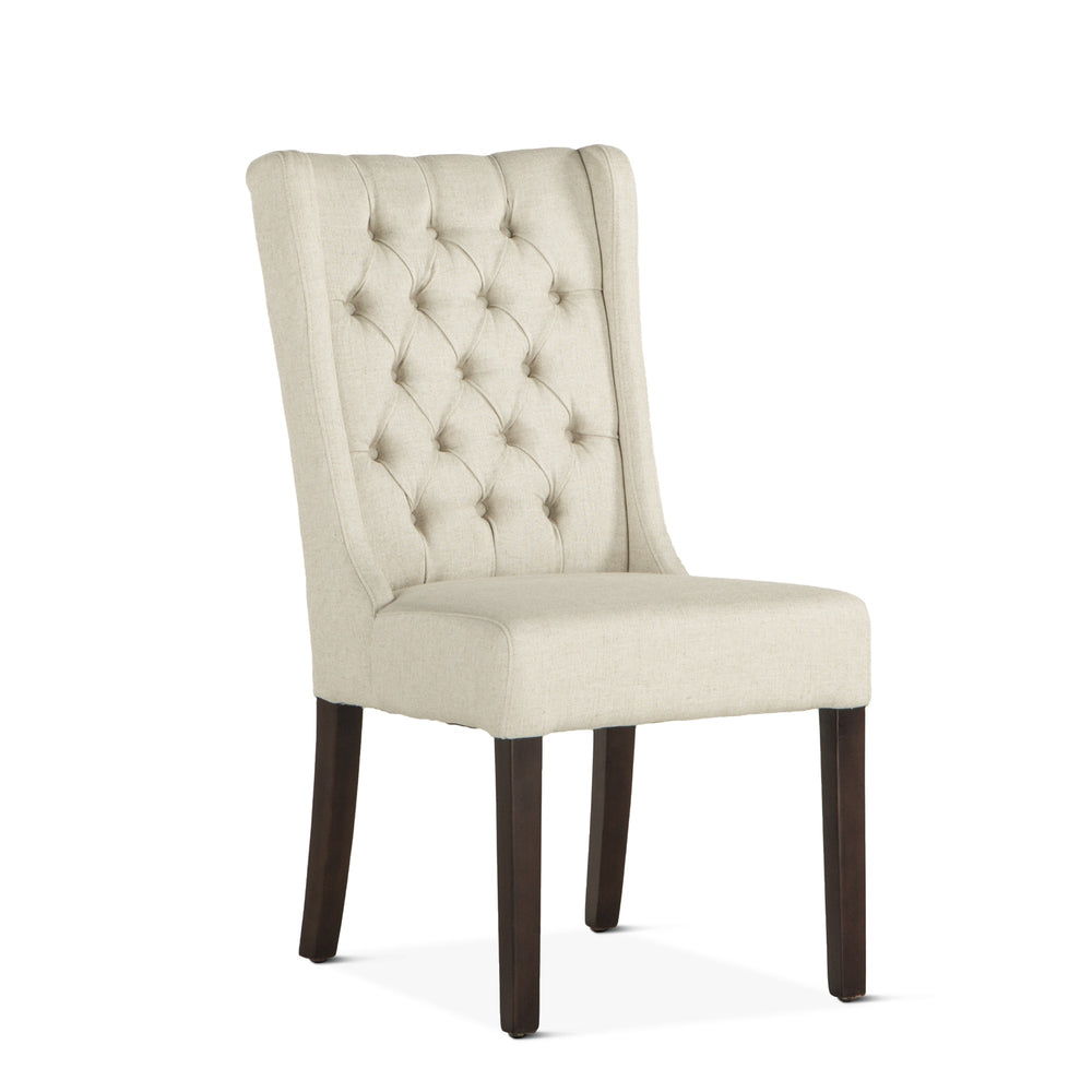 Lara Off-White Linen Dining Chair with Dark Walnut Legs