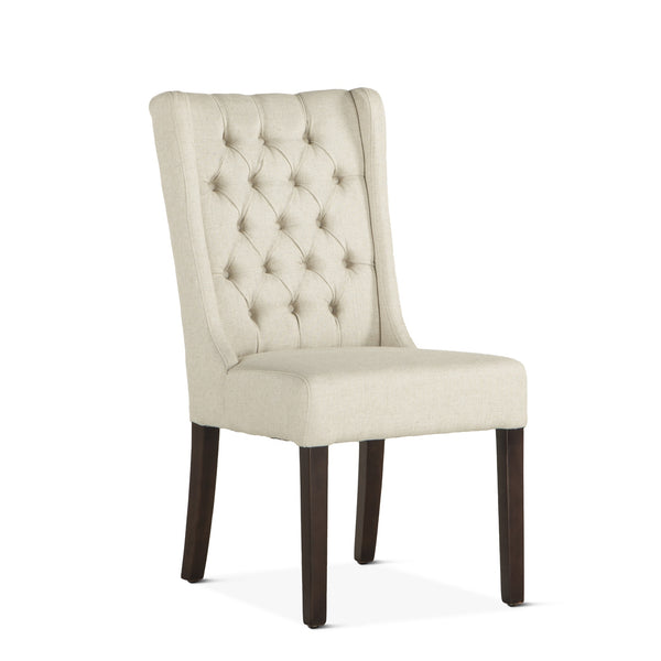 Lara Off-White Linen Dining Chair with Dark Walnut Legs