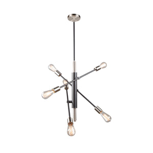 Truro 6 Light Pendant in Black & Brushed Nickel