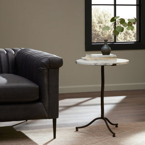 Sophie End Table in Veined White Marble