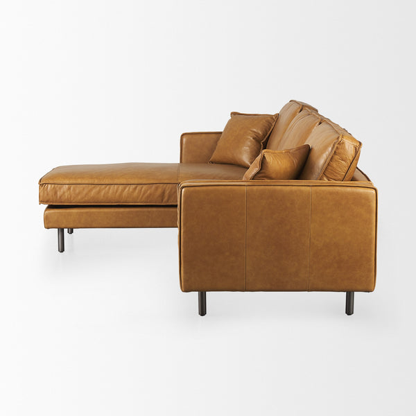 D'Arcy 111"L x 70"D x 33"H Tan Leather Left Chaise Sectional