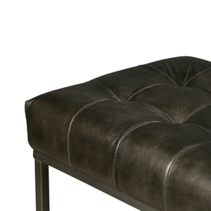 New York 54" Iron and Black Leather Bench