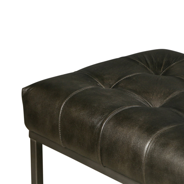 New York 54" Iron and Black Leather Bench