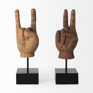 Pacem 4L x 4W Natural Wooden Carved Peace Sign Hand