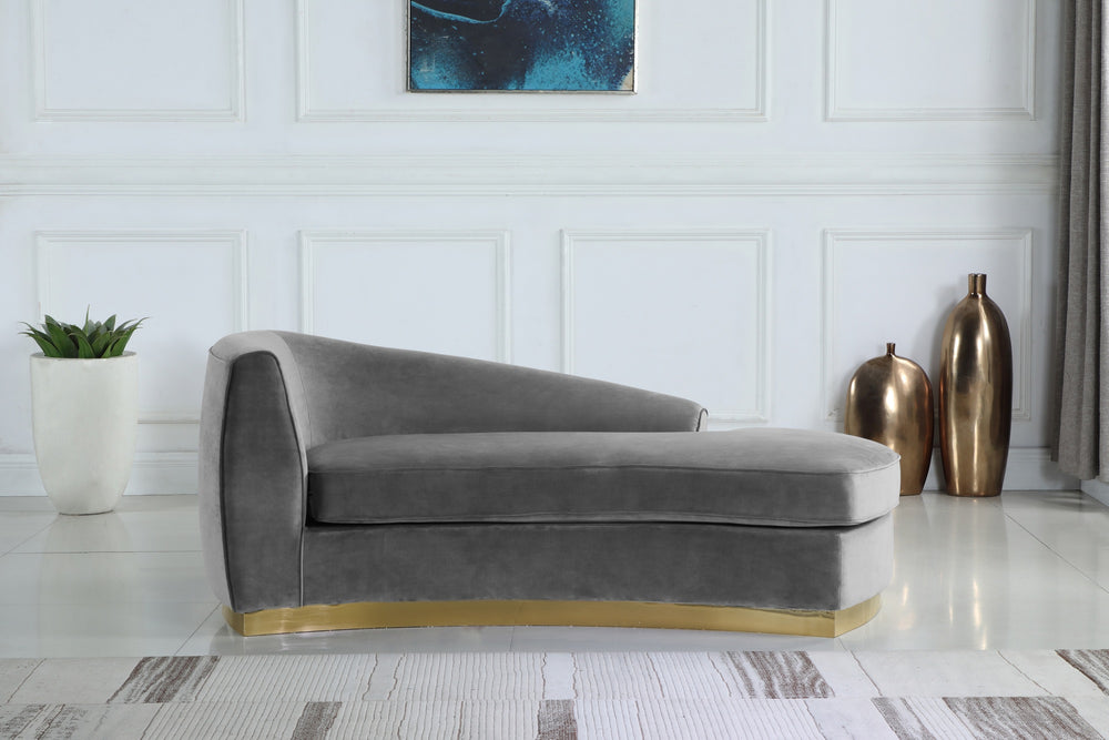 Crystal Chaise In Grey Velvet and Gold