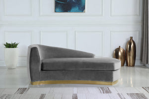 Crystal Chaise In Grey Velvet and Gold
