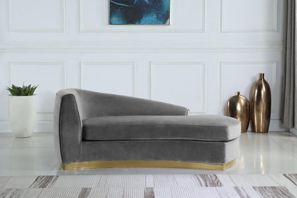 Crystal Chaise In Grey Velvet and Gold