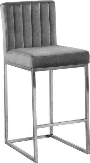 Joanna Stool In Grey Velvet and Chrome