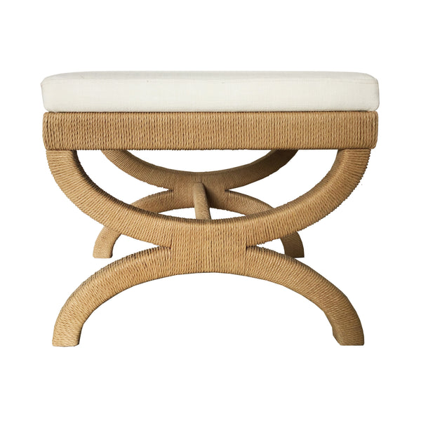 NATURAL ROPE WRAPPED BASE STOOL WITH WHITE LINEN CUSHION