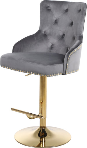 Stella Adjustable Stool In Grey Velvet and Gold