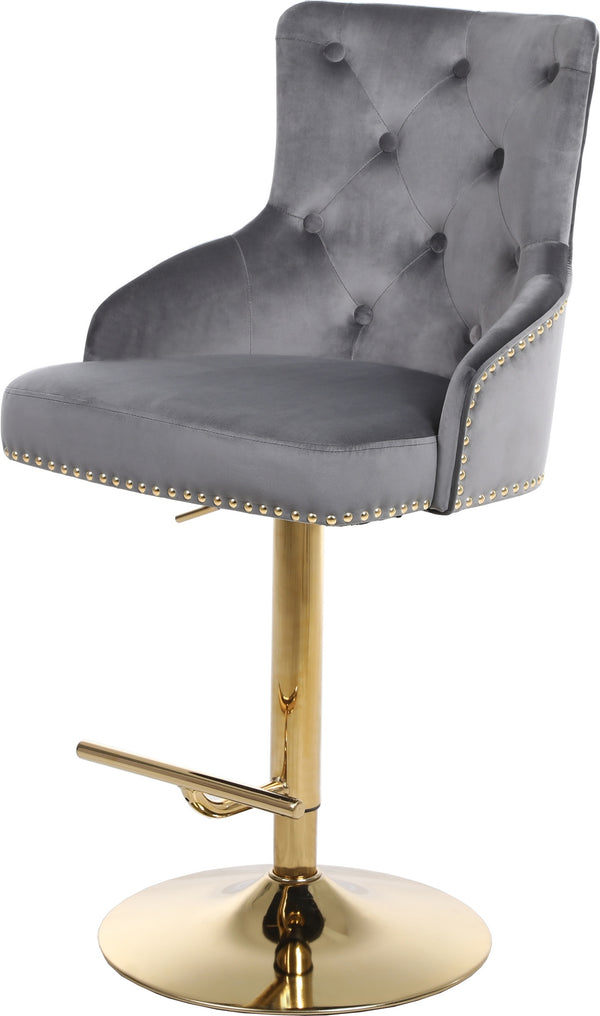 Stella Adjustable Stool In Grey Velvet and Gold