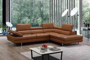 Eliza Italian Leather Sectional Caramel In Right Hand Facing