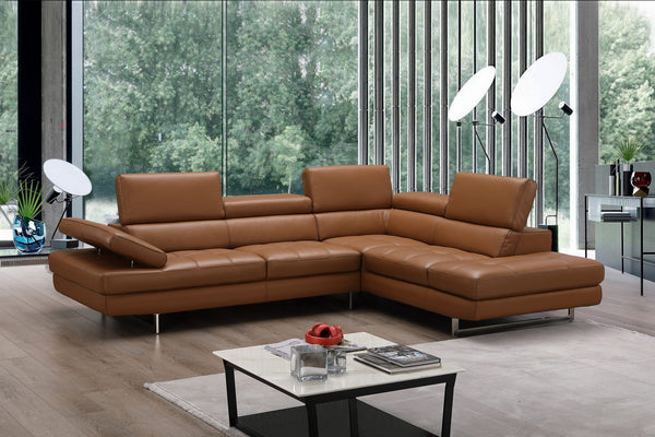 Eliza Italian Leather Sectional Caramel In Right Hand Facing