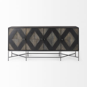 Hogarth I 72x15 Two-Tone Brown Solid Wood Base Silver Frame 4 Cabinet Sideboard