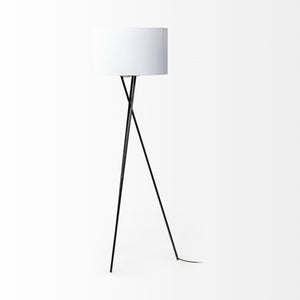 Ambrose 20.0L x 20.0W x 61.8H Black Metal W/White Fabric Shade Floor Lamp