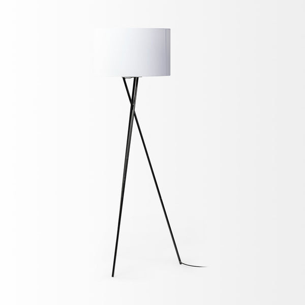 Ambrose 20.0L x 20.0W x 61.8H Black Metal W/White Fabric Shade Floor Lamp