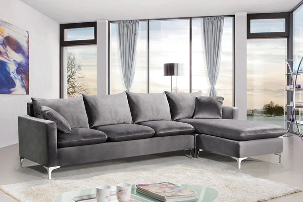 Lucy 2pc. Reversible Sectional In Grey Velvet