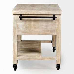 Columbia 62L x 28W x 36H I Light Brown Body w/ Black Iron Knobs Rolling Kitchen Island