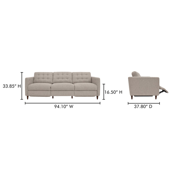 Moe's Bridgers Power Recliner Sofa in Warm Grey