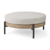 Colburne Cream Fabric w/ Brown Wood Round Ottoman