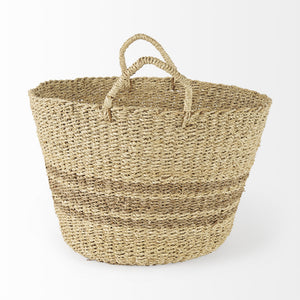 Vance 17.7L x 17.7W x 11.8H Light Brown Palm Leaf and Seagrass Round Basket W/ Handles