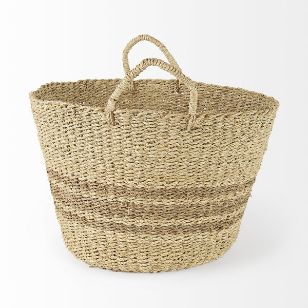 Vance 17.7L x 17.7W x 11.8H Light Brown Palm Leaf and Seagrass Round Basket W/ Handles