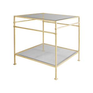 TWO TIER SQUARE TABLE WITH GLASS TOP IN HAMMERED GOLD LEAF