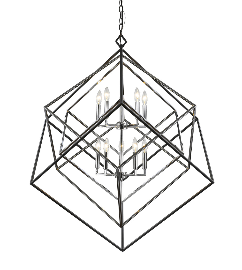 Euclid 10 Light Chandelier in Chrome + Matte Black Finish