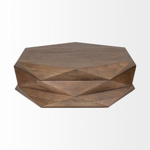 Arreto Hexagonal Hinged Solid Wood Top and Base Coffee Table