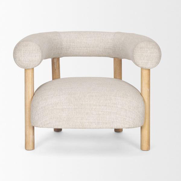Gianna Open Back Light Brown Wood w/ Oatmeal Fabric Accent Chair
