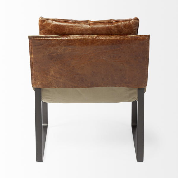 Hornet I 27.0L x 35.0W x 36.0H Brown Leather Unibody Seat w/ Black Metal Frame Accent Chair