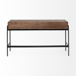 Glenn III 56L x 14W Dark Brown Wood w/ Black Iron Frame, 4 Drawer Console Table