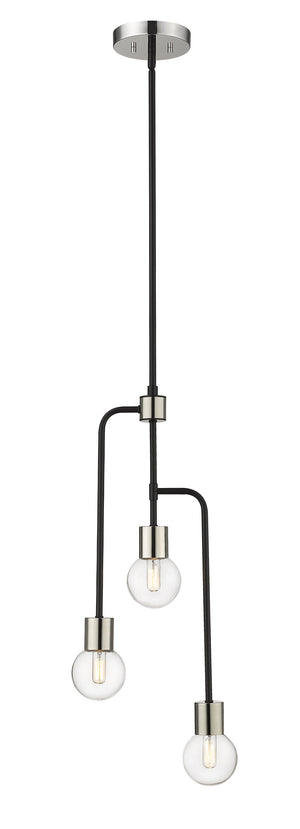 Neutra 3 Light Chandelier in Matte Black + Polished Nickel Finish