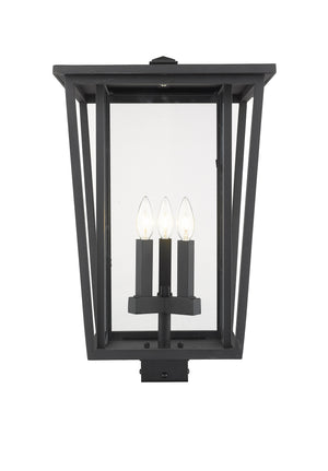 Seoul 3 Light Outdoor Post Mount Fixture in Black Finish