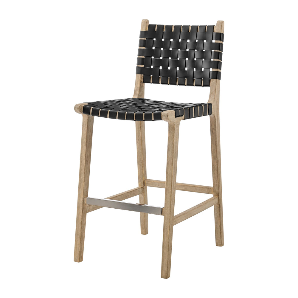 Marco Faux Leather Counter Stool Drift Wood Frame, Black 