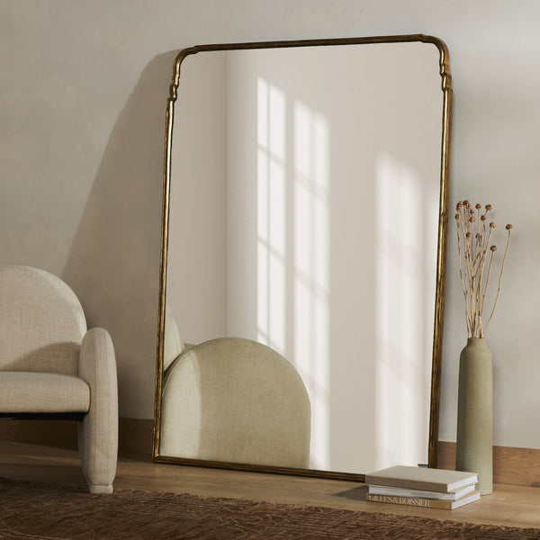 Loire Floor Mirror In Antiqued Gold Leaf